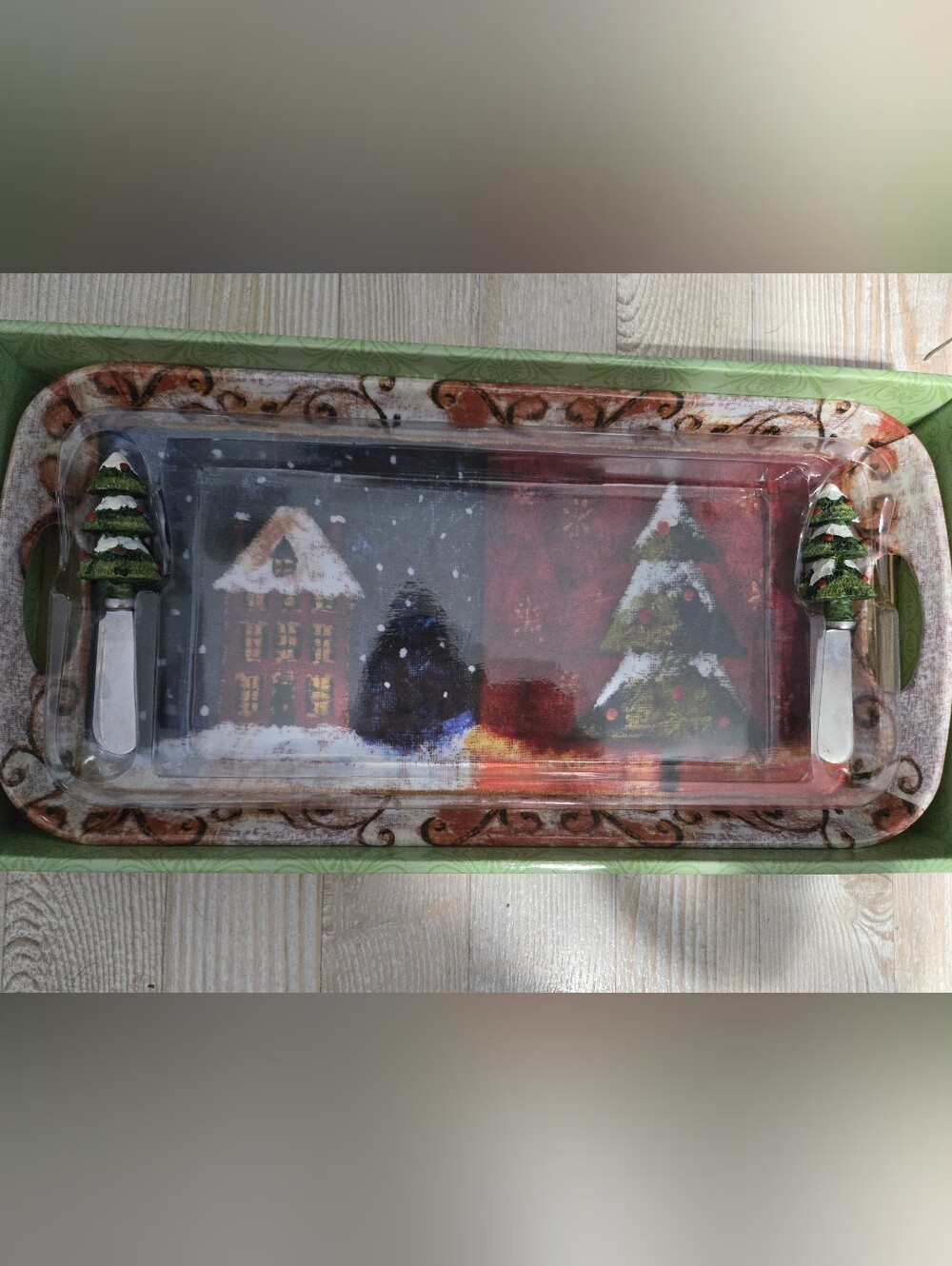 Holiday Hors D'Oeuvre Melamine Serving Tray And Spreaders